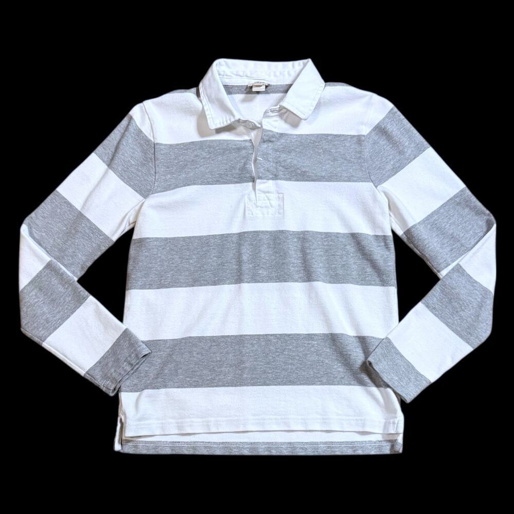 J. Crew Rugby Shirt Kids Gray and White Striped Long Sleeve Size S